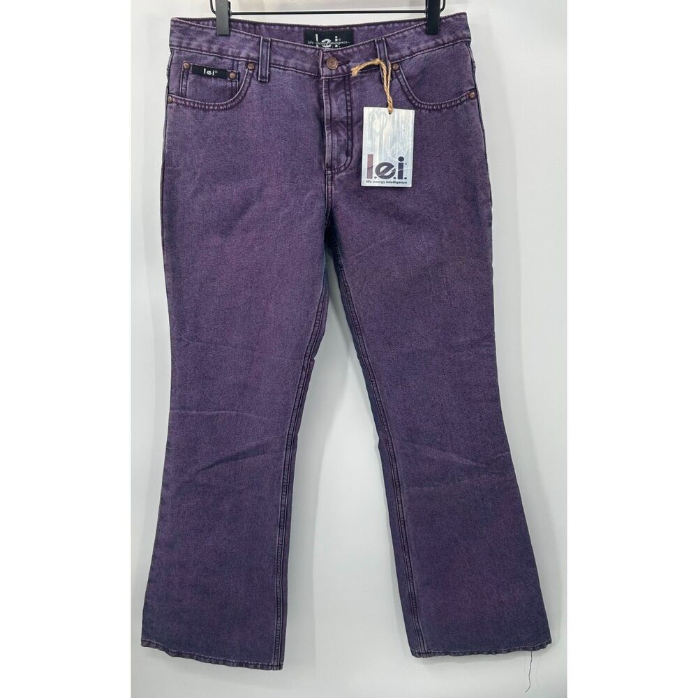 Y2K LEI Purple Denim Flare Jeans Women NWT New Acid Wash Mid Rise 90s Size 9